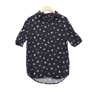 Disney Our Universe Button Down Shirt Mens Small Black Hocus Pocus Witchy Print
